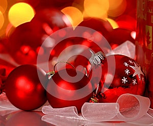 Christmas decoration on a table with light in background stock photo