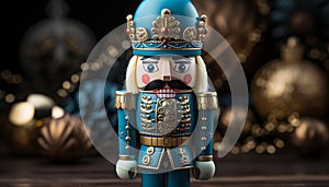 Christmas decoration toy soldier figurine on wooden background generated by AI