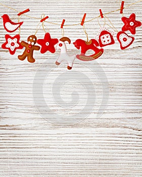 Christmas Decoration Toys Hanging White Wood Wall Background