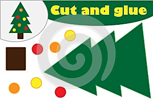 Christmas decoration tree cartoon, education game for the development of preschool children, use scissors and glue to create the