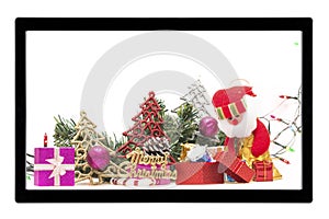 Christmas decoration with TV isolated on white background