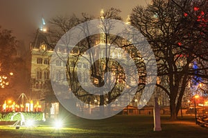 Christmas decoration in Vienna, park near town hall Rathaus, Austria