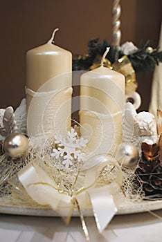 Christmas decoration - white candles with snowflake