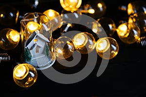 Christmas Decoration White House inside Glass Between Lights Bulb