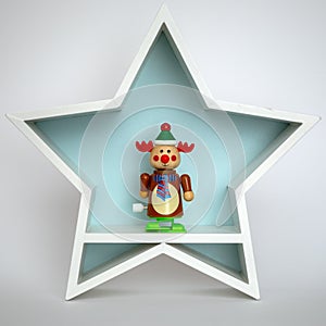 Christmas decoration white star with funny reindeer figure inside