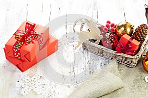Christmas decoration on white vintage background