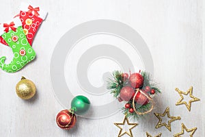 Christmas decoration on white wood background