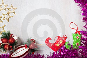 Christmas decoration on white wood background