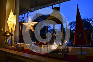 Christmas Decoration on a Windowsill with Garden Background, Germany