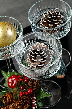 Christmas decoration in a wine glasses