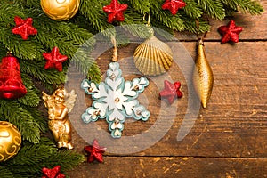 Christmas decoration on wooden background