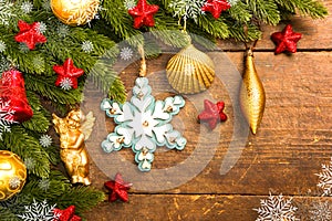 Christmas decoration on wooden background