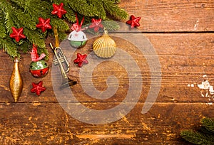 Christmas decoration on wooden background