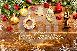 Christmas decoration on wooden background