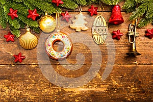 Christmas decoration on wooden background