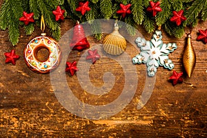 Christmas decoration on wooden background