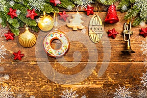 Christmas decoration on wooden background