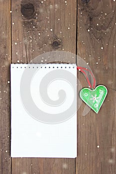 Christmas decoration wooden background. Card concept. Closeup. Top view. Flat lay. Copy space