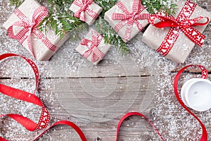 Christmas decoration on wooden background with copy space