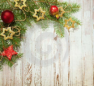 Christmas decoration on wooden board