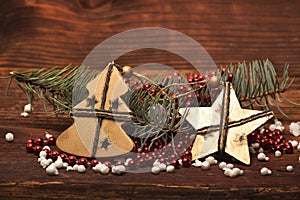 Christmas decoration on wooden boards