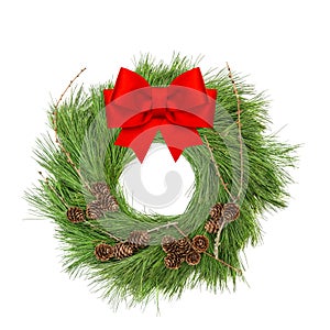 Christmas decoration wreath red ribbon bow white background