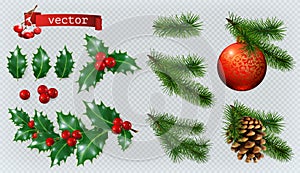 Christmas decorations. 3d vector icon set