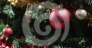 Christmas decorations adorn a festive tree