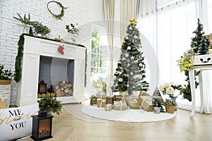 Christmas decorations background in living room at home