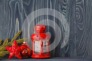 Christmas decorations on the background of old boards
