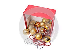 Christmas decorations, balls, beads, isolated on a white background