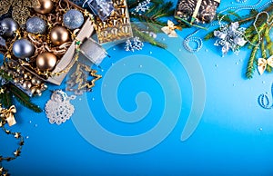 Christmas decorations on blue background