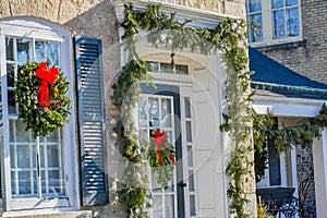 Christmas Decorations on Building, Cedarburg, WI