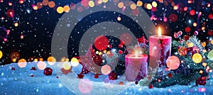 Christmas Decorations With Candles and Colored Lights Effects