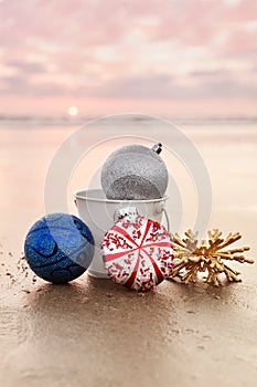 Christmas Decorations at Carlsbad State Beach at Sunset in Calif