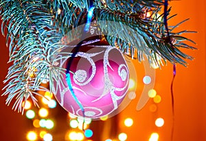 Christmas decorations on the Christmas tree on the background of