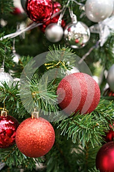 Christmas decorations on Christmas tree with Christmas balls
