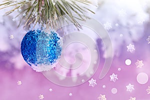 Christmas decorations.Christmas tree with Christmas blue ball