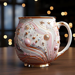 Christmas Decorations Coffee Cup With Star Pattern And Gold Stars