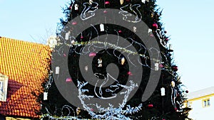 Christmas decorations deer shape under tree in Ventspils, winter season