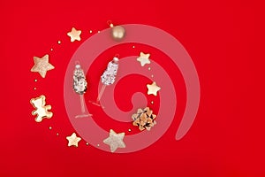 Christmas decorations details red background place text