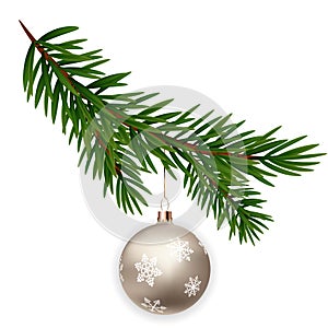 Christmas decorations. Fir tree branch with ball. Vector Illustration