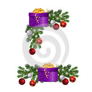 Christmas decorations with fir tree and decorations