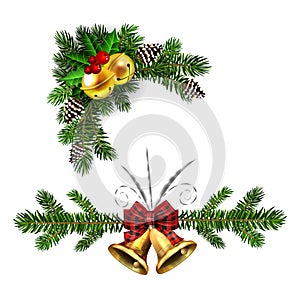 Christmas decorations with fir tree golden jingle bells