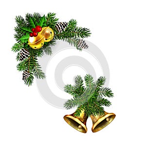 Christmas decorations with fir tree golden jingle bells