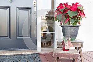 Christmas Decorations At Front Door of House