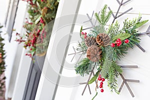 Christmas Decorations At Front Door of House