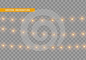 Christmas decorations garland string line. Festive decorative element. Realistic 3d design. New Year and Holiday decorations. Set