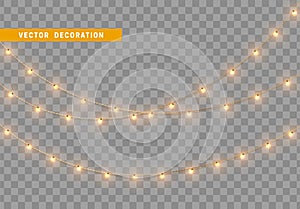 Christmas decorations garland string line. Festive decorative element. Realistic 3d design. New Year and Holiday decorations. Set