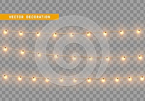 Christmas decorations garland string line. Festive decorative element. Realistic 3d design. New Year and Holiday decorations. Set